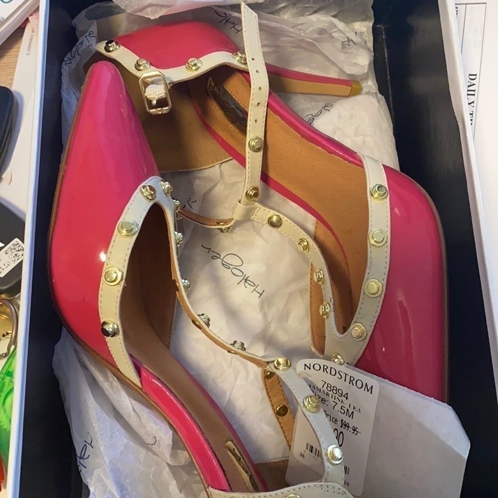 Halogen Womens Pink / Fuchsia Patent Hamartin Lea heels. NWB 7.5